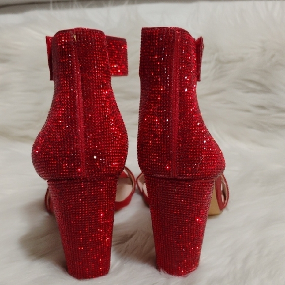 De Blossom Celina Collection Sparkly Red Glitter Block Heel Sandals Sz.10 - Picture 8 of 13